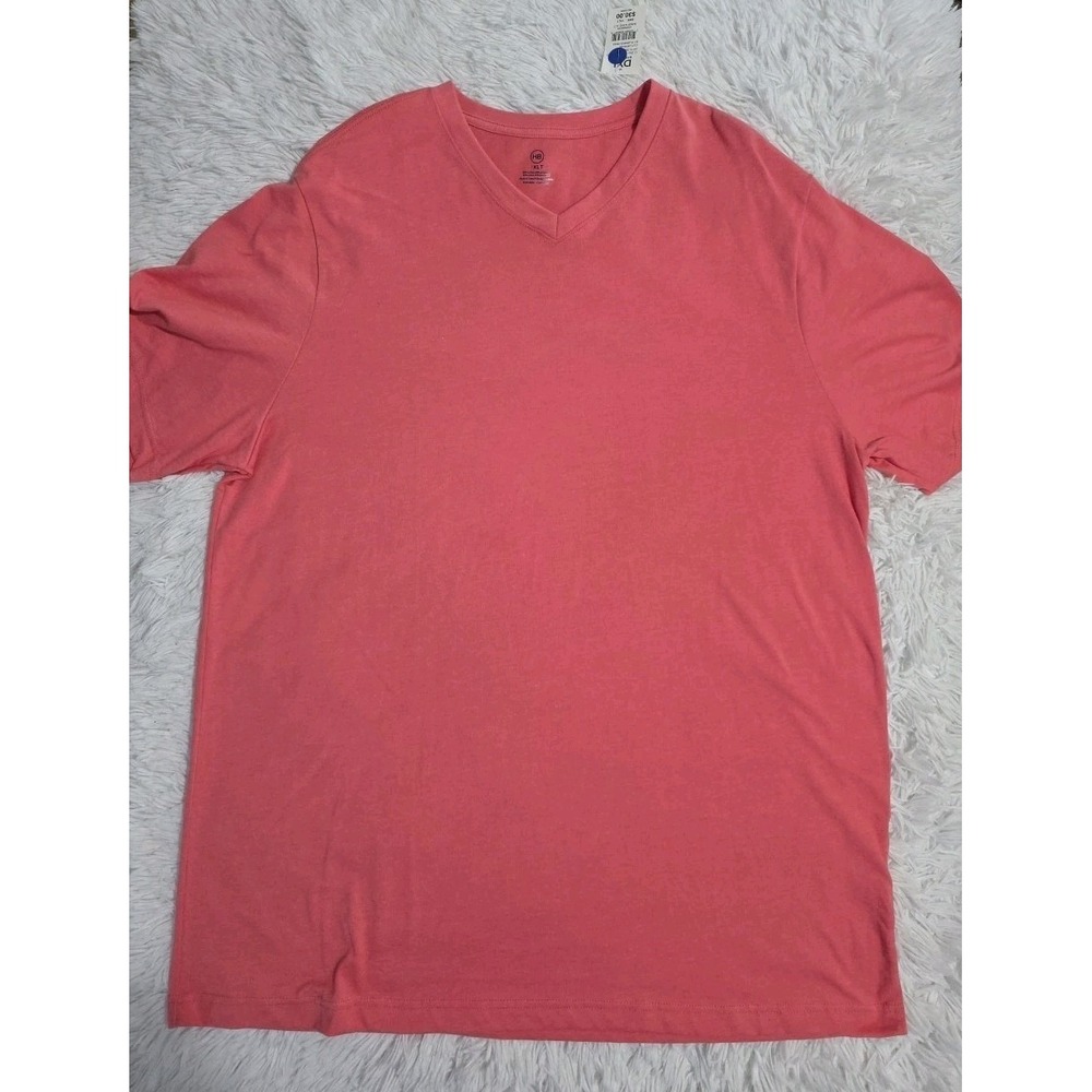 Harbor Bay Short Sleeve Tee Size XLT Salmon Pink Color Big & Tall V-neck DXL‎